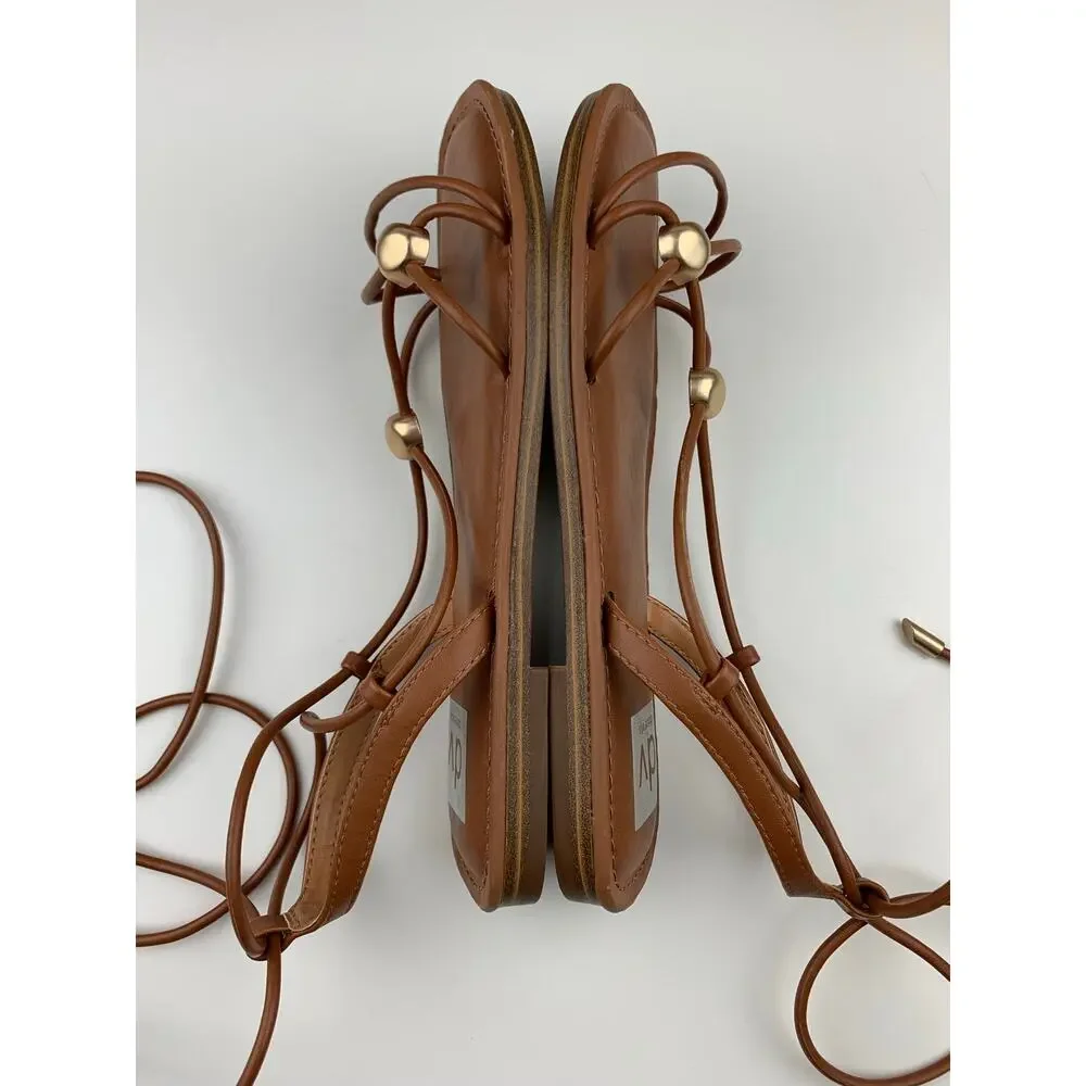 DV Dolce Vita Jestar Strappy Lace Up Sandals Brown Faux Leather Flats Womens 7.5